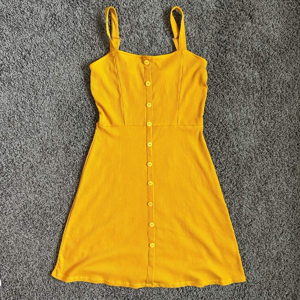 Yellow/ Mustard Button-Down Summer Dress with Adjustable Straps